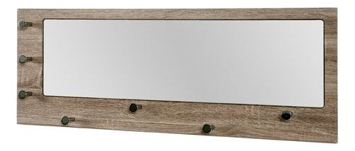 Haku Wandgarderobe mit Spiegel und 7 Haken in Eiche Trüffel, chrom