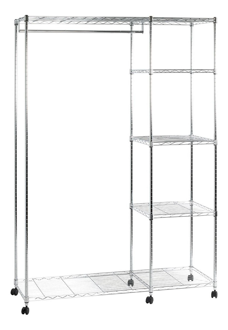 Haku Rollgarderobe mit Kleiderstange und Ablagen, höhenverstellbar, Chrom