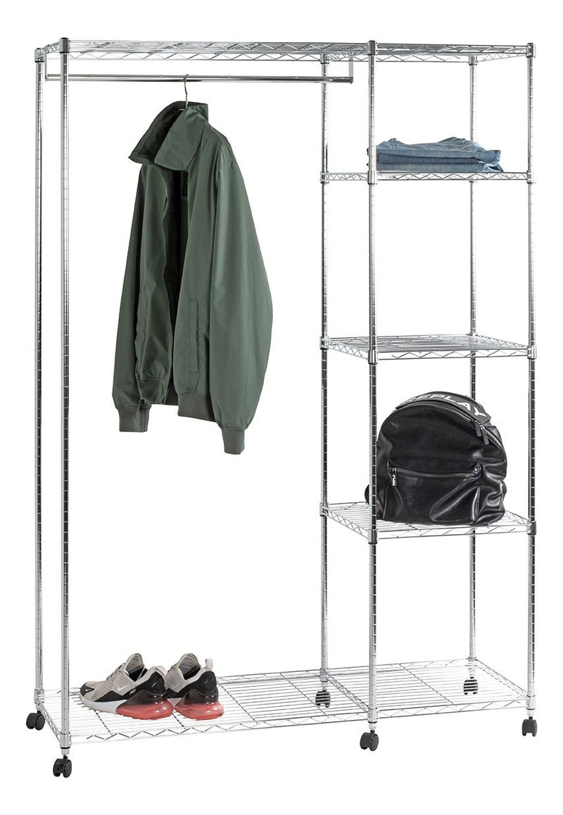 Haku Rollgarderobe mit Kleiderstange und Ablagen, höhenverstellbar, Chrom