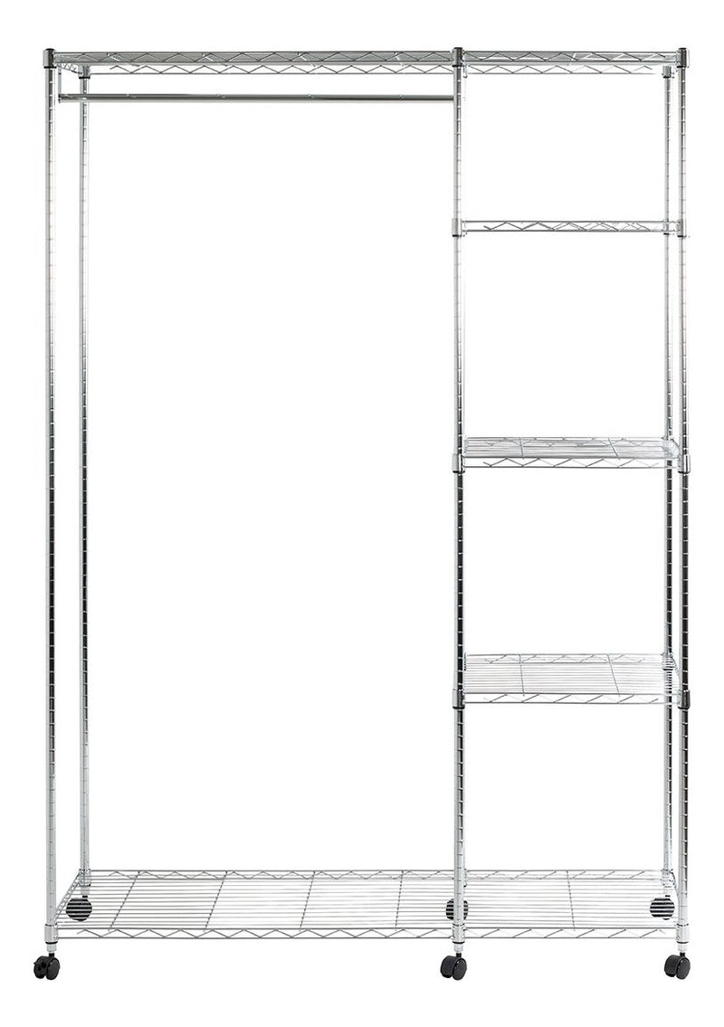 Haku Rollgarderobe mit Kleiderstange und Ablagen, höhenverstellbar, Chrom