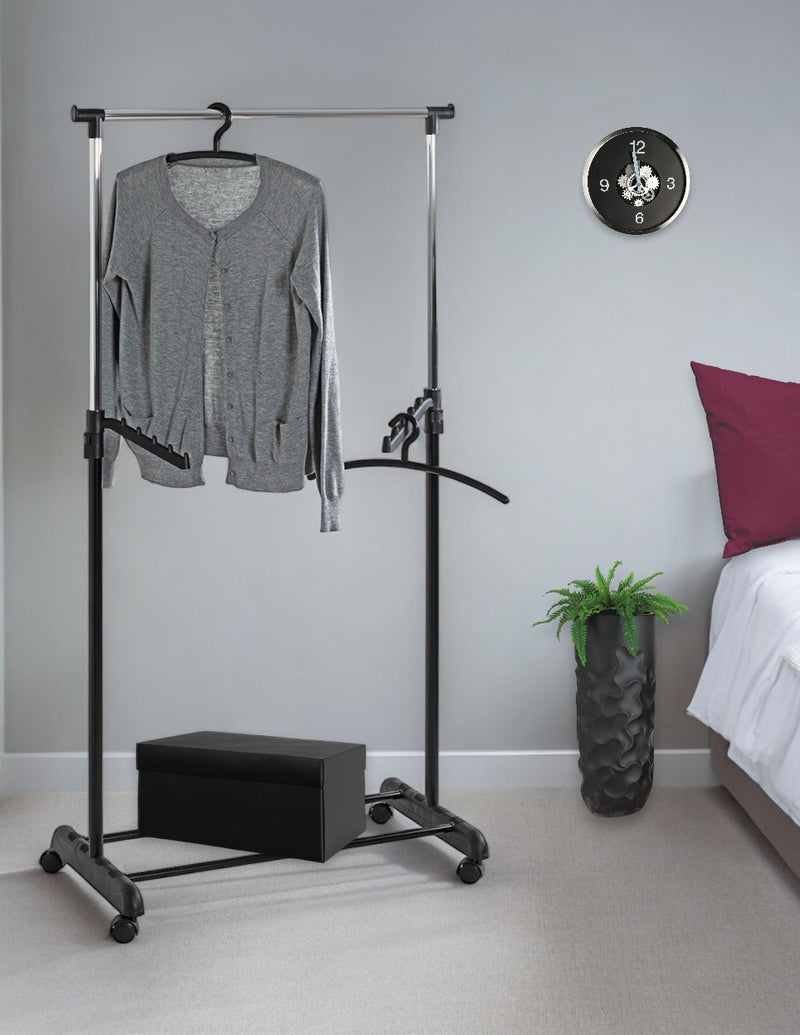 Haku Rollgarderobe höhenverstellbar, schwarz-chrom mit Kleiderstangen