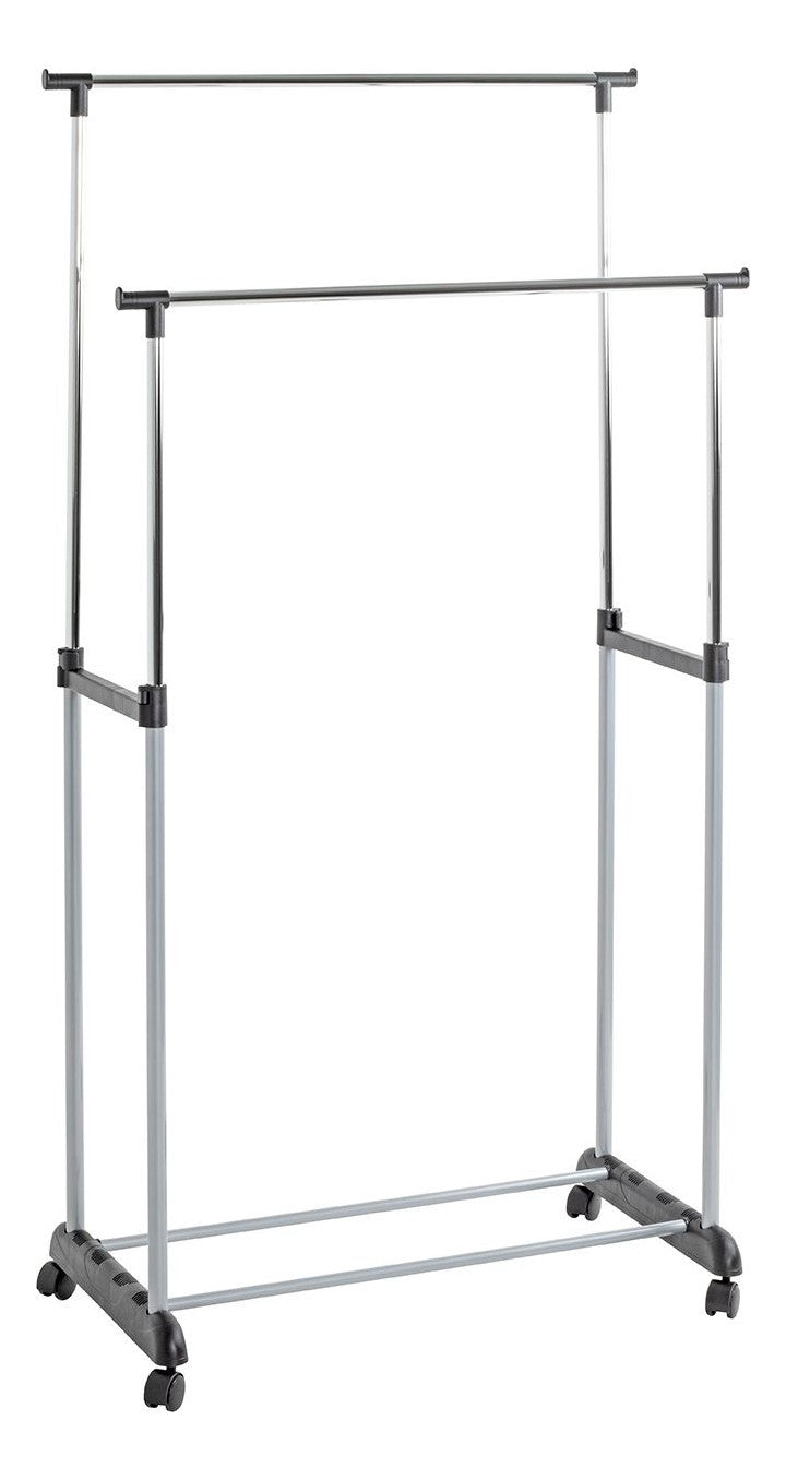 Haku Rollgarderobe höhenverstellbar mit 2 Kleiderstangen, Stahlrohr