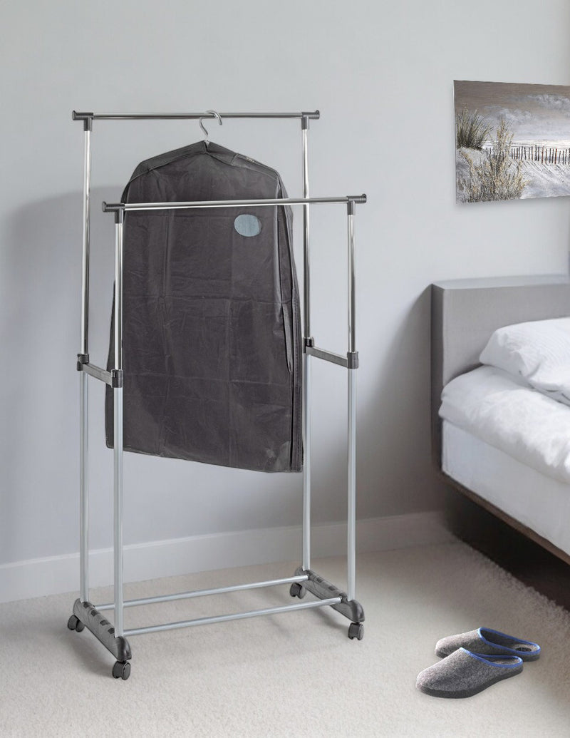 Haku Rollgarderobe höhenverstellbar mit 2 Kleiderstangen, Stahlrohr