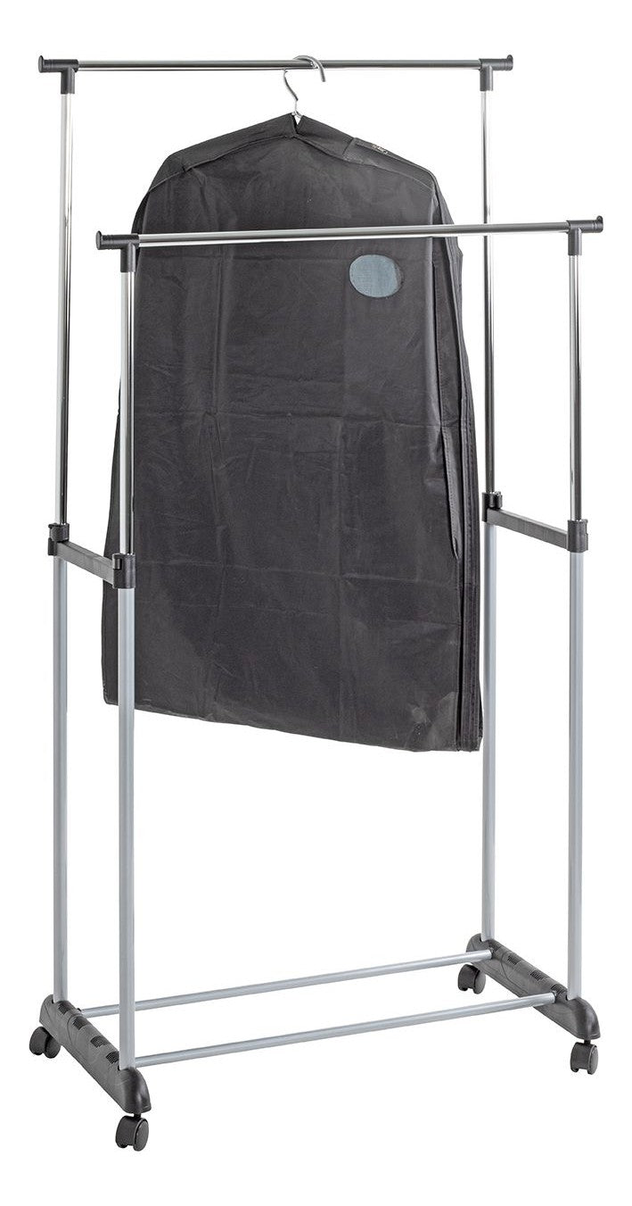 Haku Rollgarderobe höhenverstellbar mit 2 Kleiderstangen, Stahlrohr