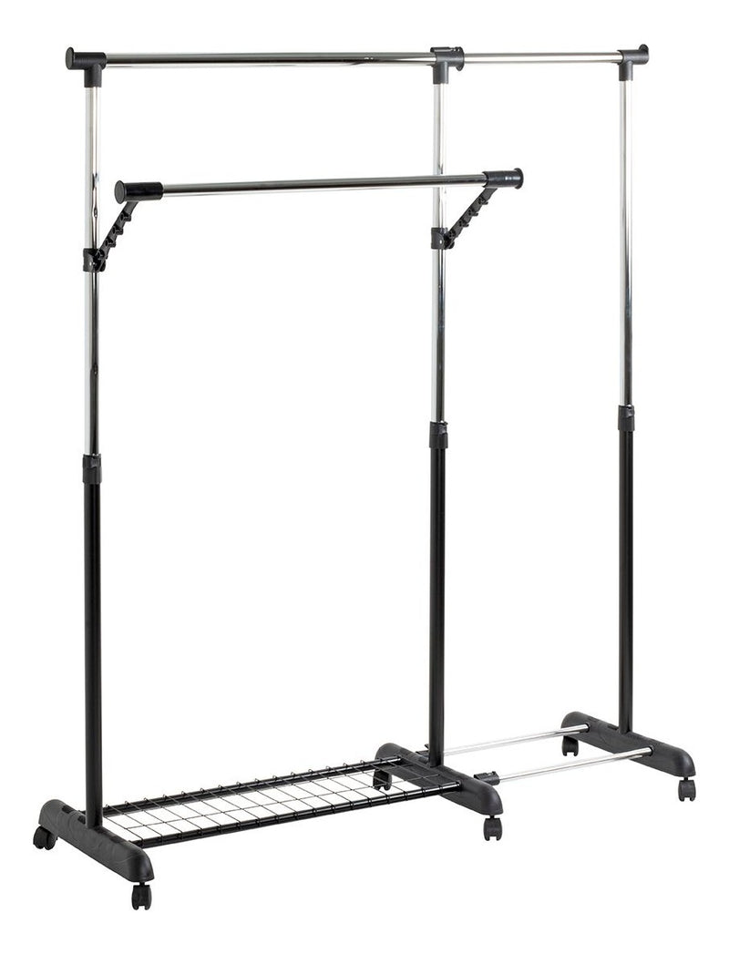 Rollgarderobe höhenverstellbar, ausziehbar, Schwarz-Chrom – Ansicht 1