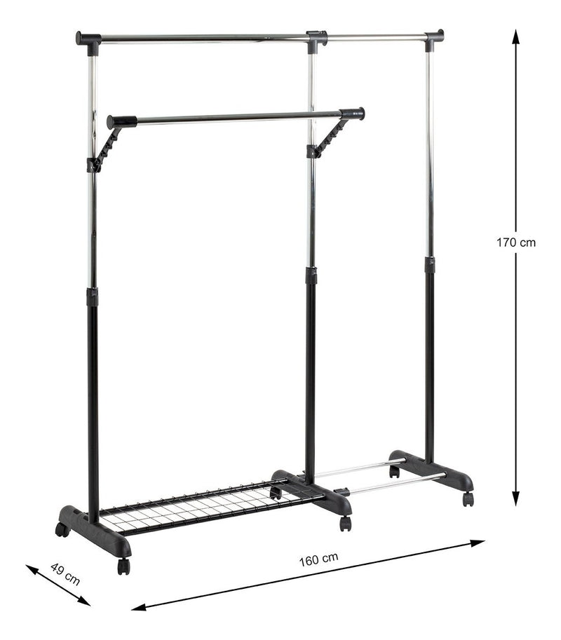 Rollgarderobe höhenverstellbar, ausziehbar, Schwarz-Chrom – Ansicht 8