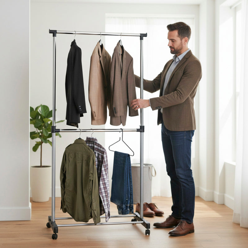 Rollgarderobe höhenverstellbar aus Stahlrohr in Alu-Chrom – Ansicht 2