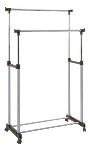 Haku Rollgarderobe höhenverstellbar, Chrom-Optik mit 2 Kleiderstangen