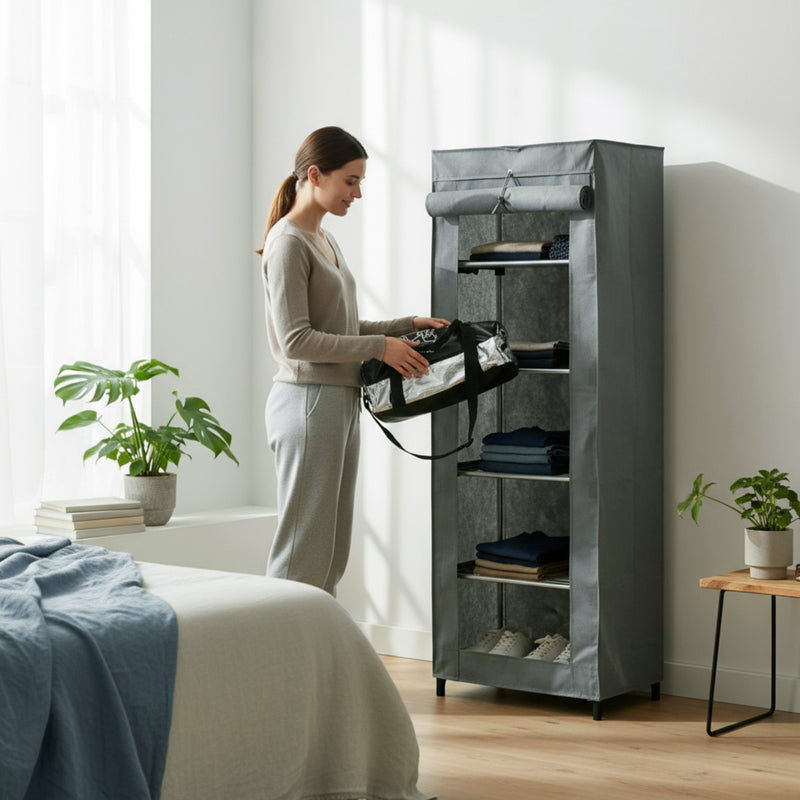 Haku Stoffschrank Kleiderregal in Grau-Schwarz, 60x50x173 cm