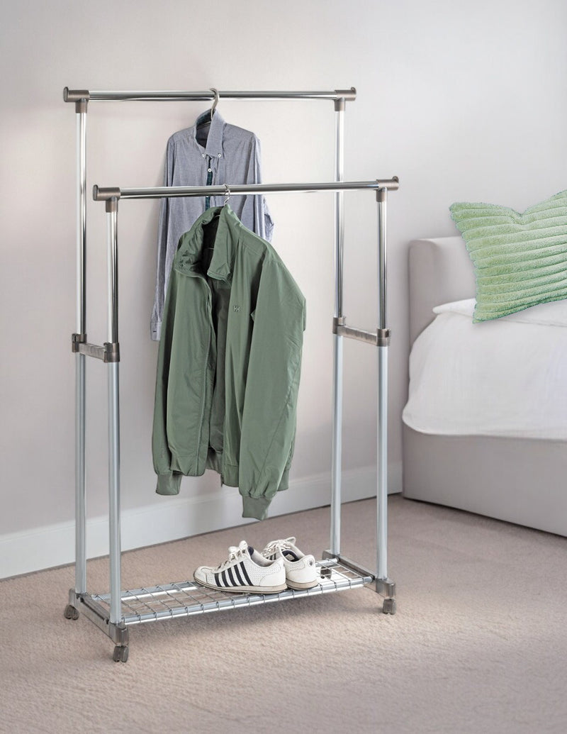 Haku Rollgarderobe höhenverstellbar mit Gitterablage, alu-chrom
