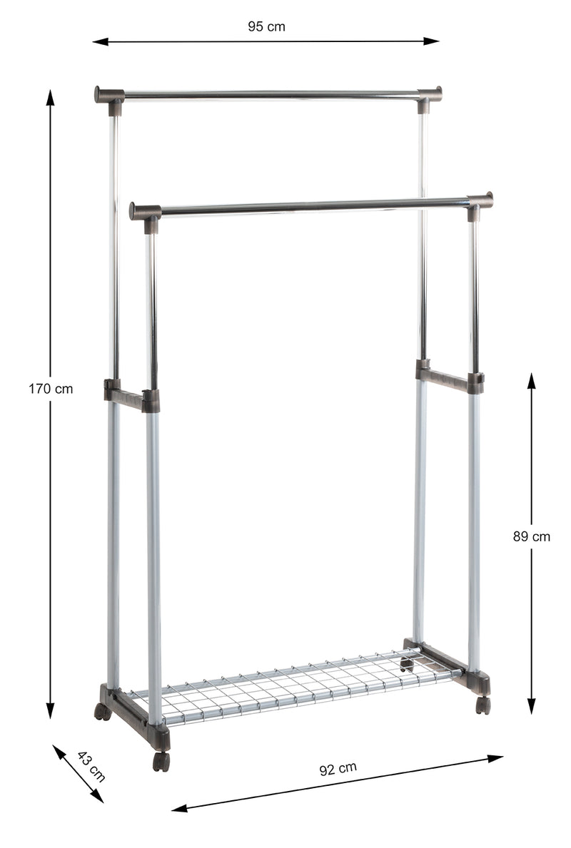Haku Rollgarderobe höhenverstellbar mit Gitterablage, alu-chrom