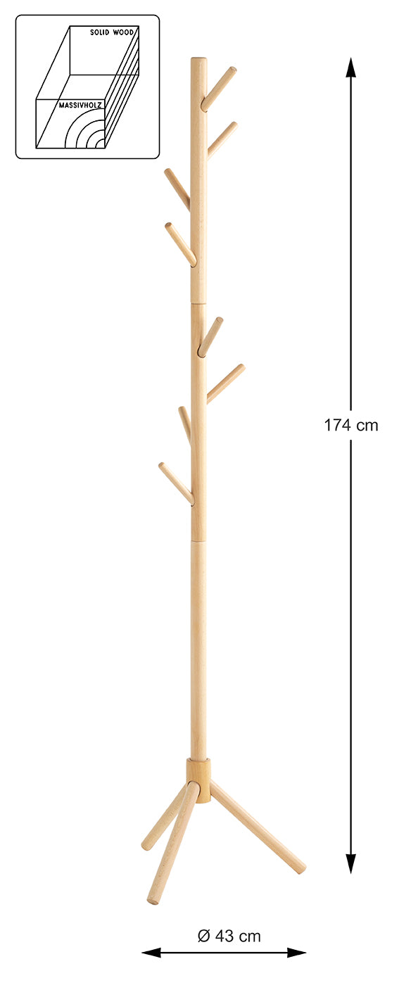 Garderobenständer aus Buche-Massivholz mit 8 Haken, natur – Ansicht 6