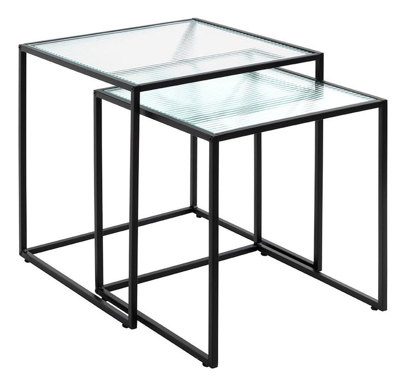 Haku Beistelltisch 2er Set, Stahlrohr schwarz mit Glasablage