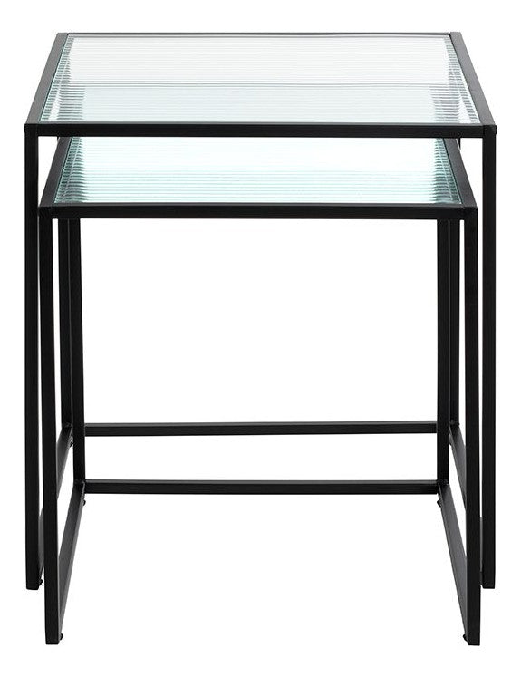 Haku Beistelltisch 2er Set, Stahlrohr schwarz mit Glasablage