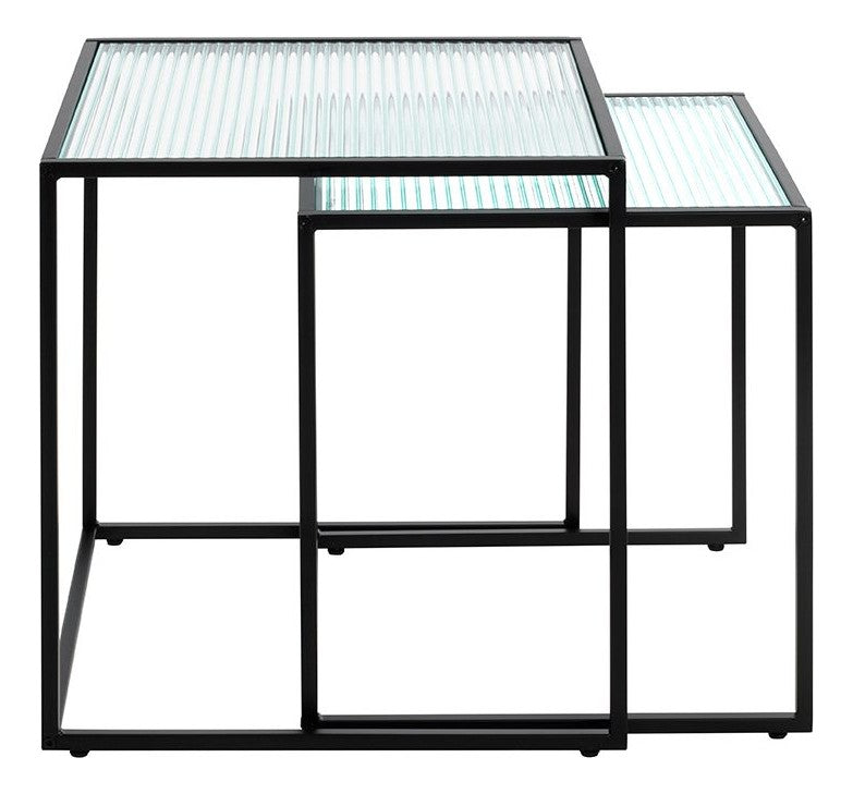 Haku Beistelltisch 2er Set, Stahlrohr schwarz mit Glasablage