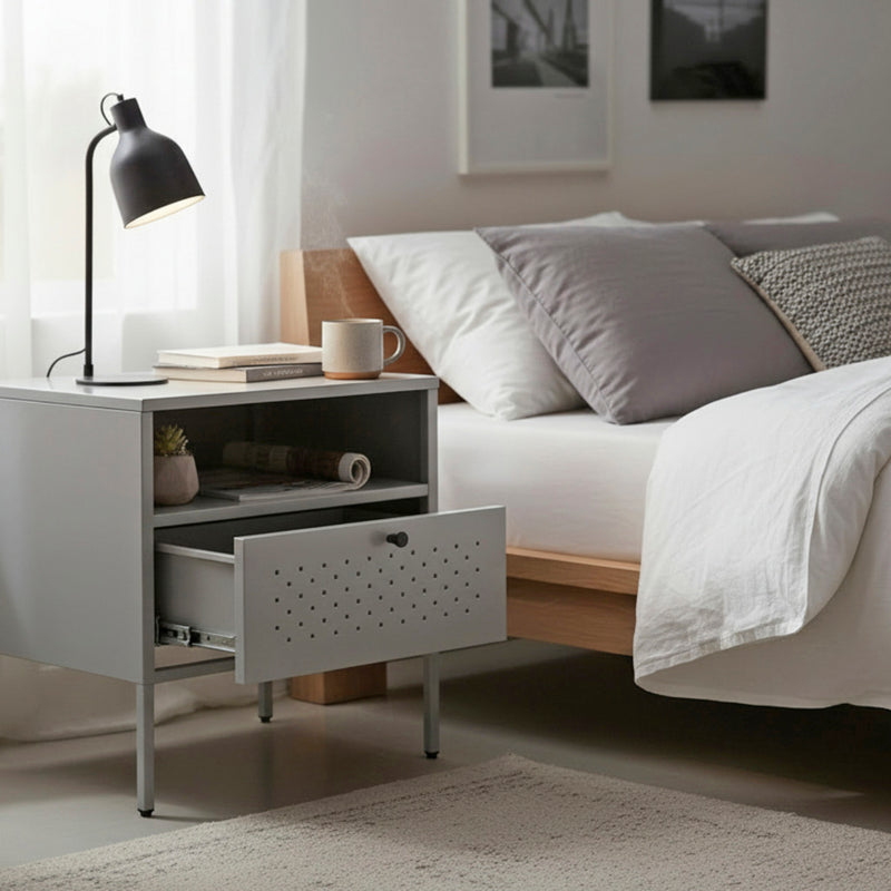 Haku Nachttisch Konsole aus Stahlrohr mit Schublade, grau, modern