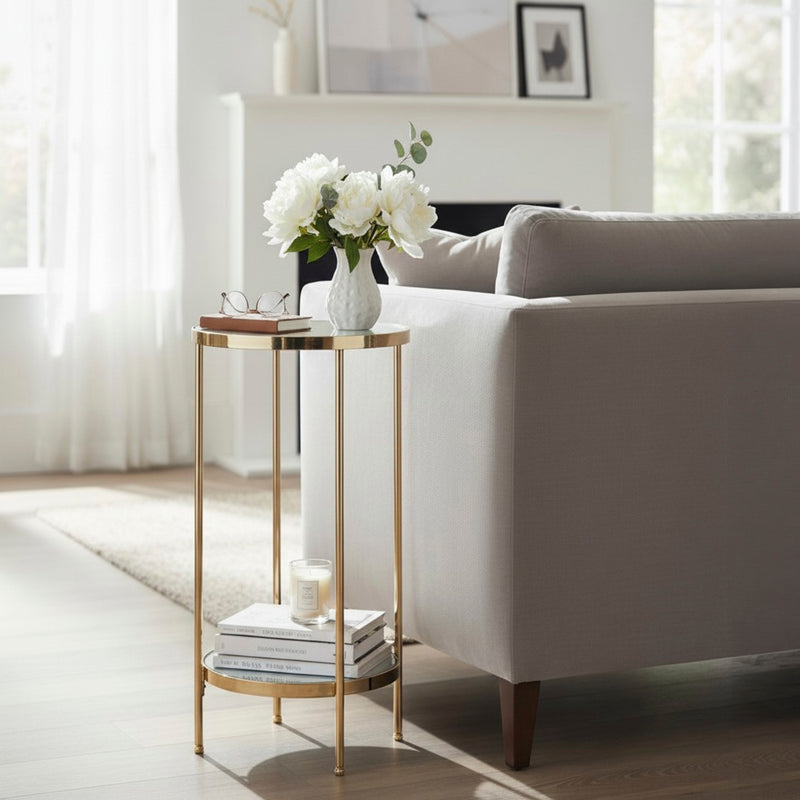 Haku Blumensäule im Art-Deco-Stil, vermessingt mit Spiegelglas-Ablagen