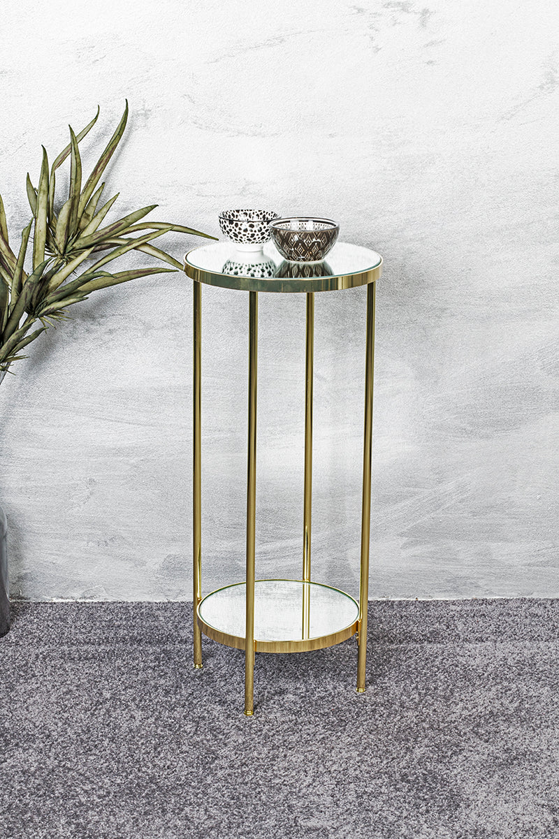 Haku Blumensäule im Art-Deco-Stil, vermessingt mit Spiegelglas-Ablagen