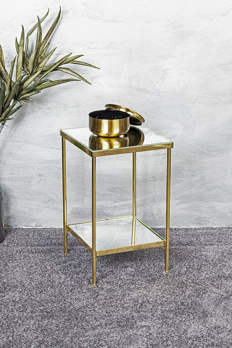 Beistelltisch vermessingt mit Spiegelglas-Ablagen, Art Deco – Ansicht 6