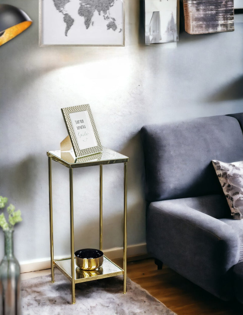 Haku Blumensäule Art Deco, vermessingt mit Spiegelglas-Ablagen