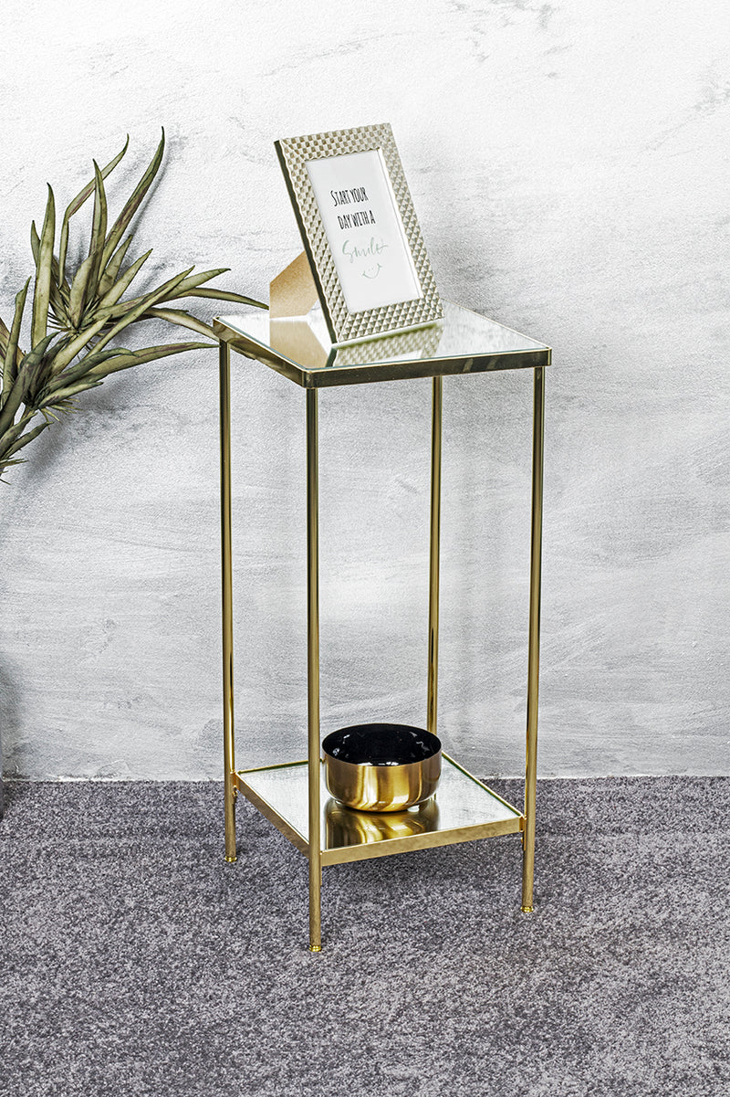 Haku Blumensäule Art Deco, vermessingt mit Spiegelglas-Ablagen