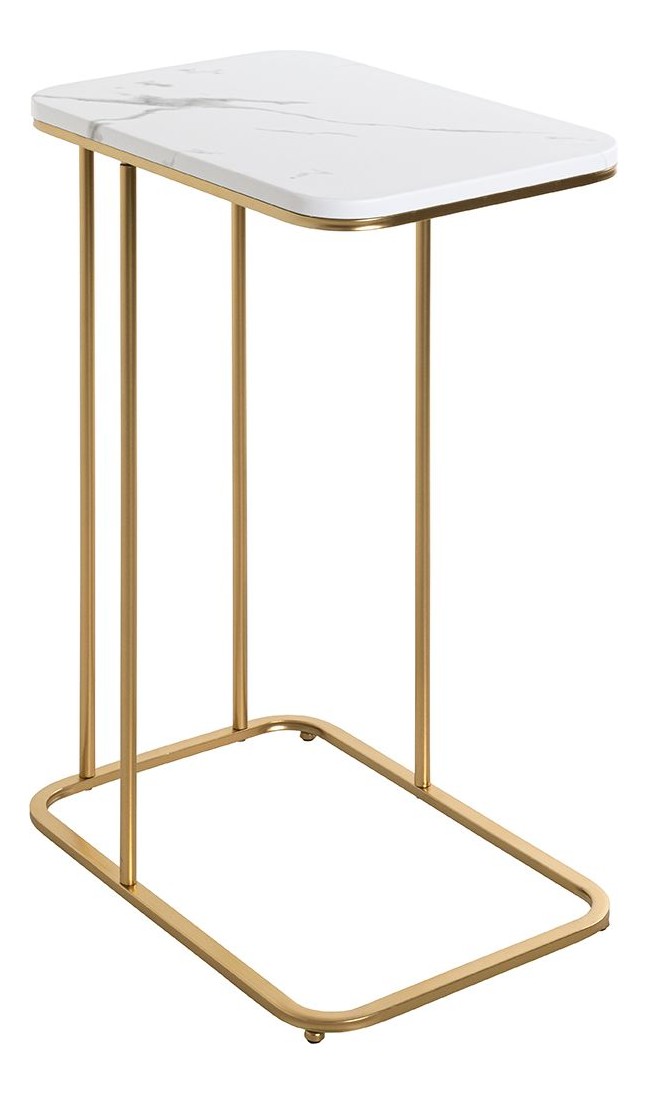 Beistelltisch Gold mit Marmoroptik-Ablage, Stahlrohrgestell – Ansicht 1