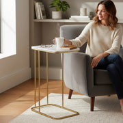 Beistelltisch Gold mit Marmoroptik-Ablage, Stahlrohrgestell – Ansicht 2