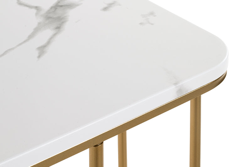 Beistelltisch Gold mit Marmoroptik-Ablage, Stahlrohrgestell – Ansicht 4