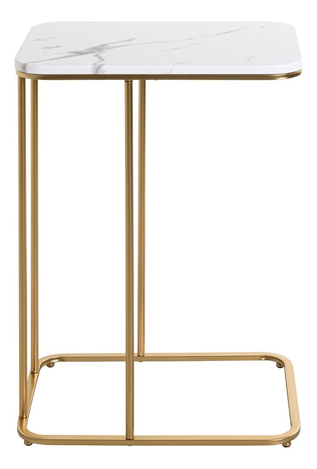 Beistelltisch Gold mit Marmoroptik-Ablage, Stahlrohrgestell – Ansicht 6
