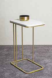 Beistelltisch Gold mit Marmoroptik-Ablage, Stahlrohrgestell – Ansicht 9