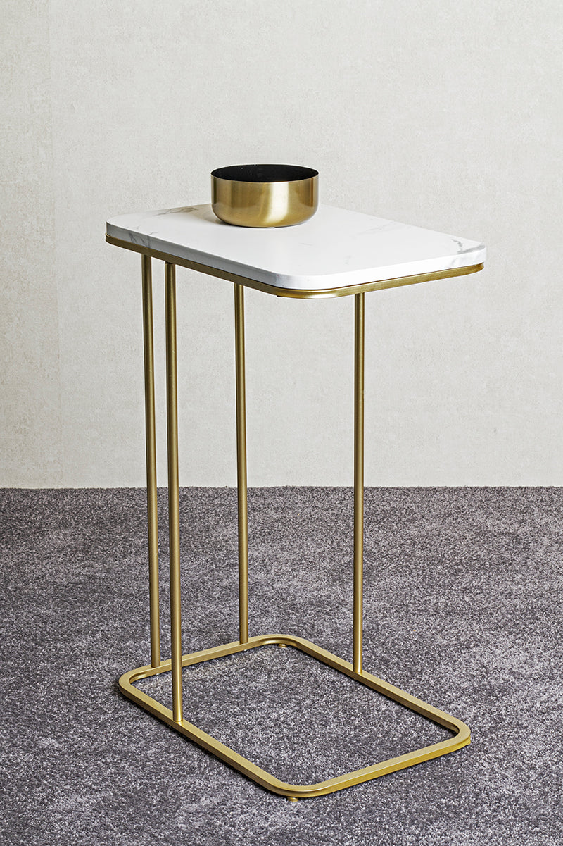 Beistelltisch Gold mit Marmoroptik-Ablage, Stahlrohrgestell – Ansicht 9