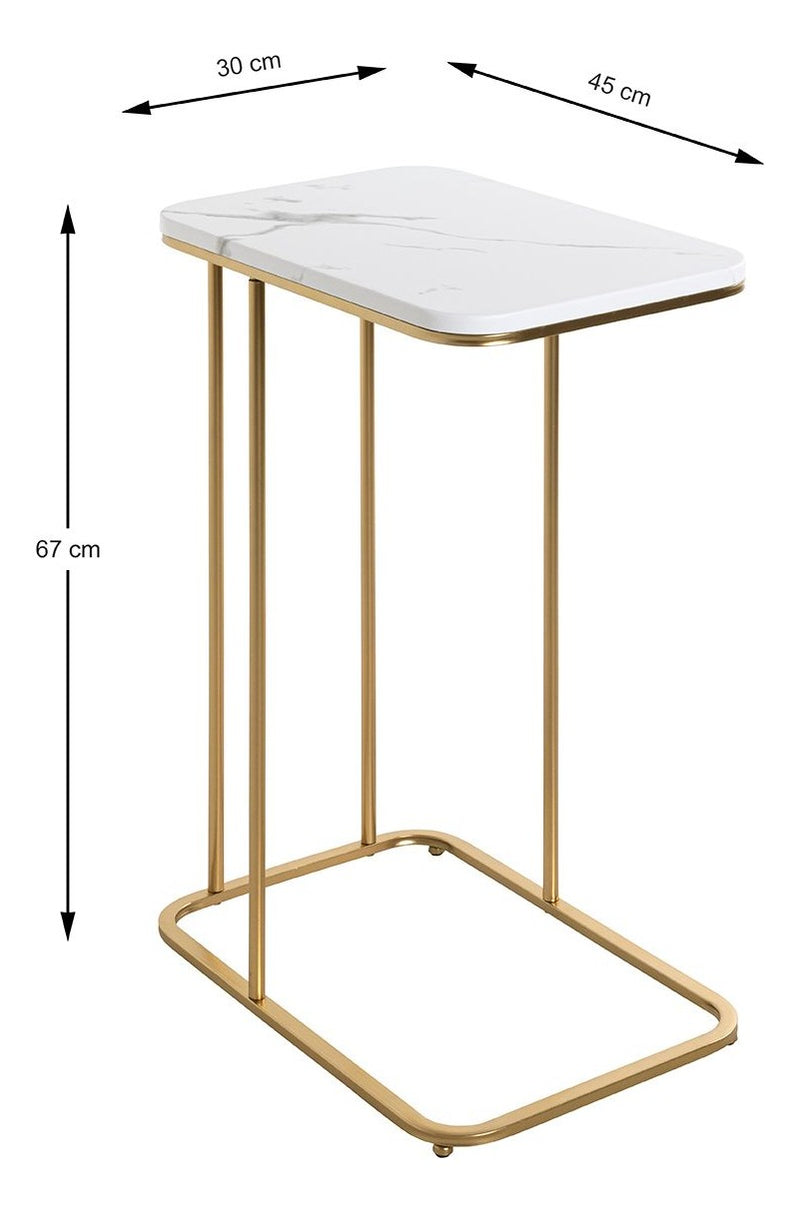 Beistelltisch Gold mit Marmoroptik-Ablage, Stahlrohrgestell – Ansicht 10