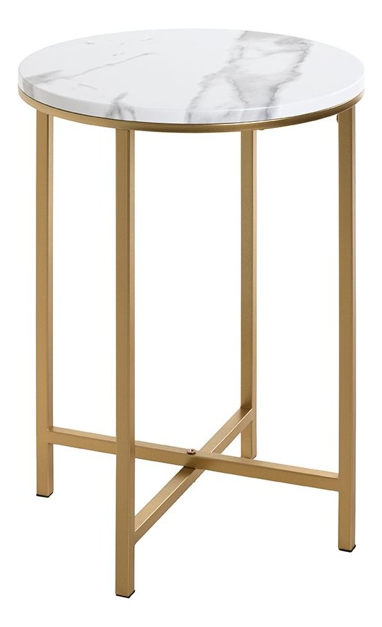 Haku Beistelltisch rund, Gold mit Marmoroptik-Ablage, X-Gestell