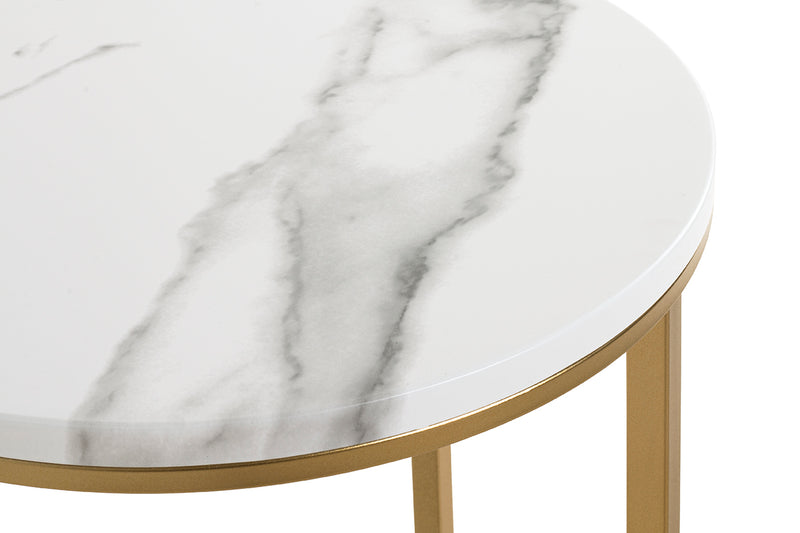Haku Beistelltisch rund, Gold mit Marmoroptik-Ablage, X-Gestell