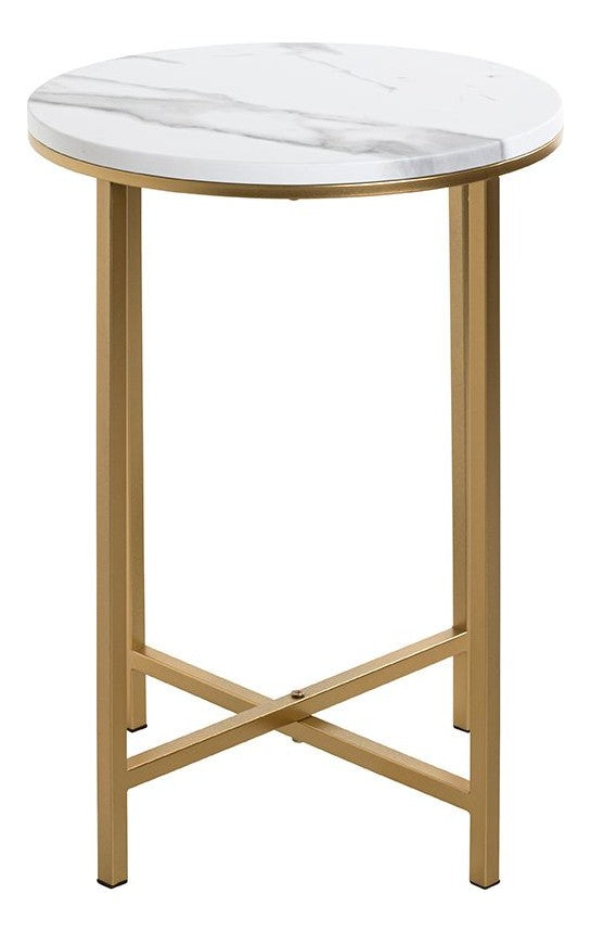 Haku Beistelltisch rund, Gold mit Marmoroptik-Ablage, X-Gestell