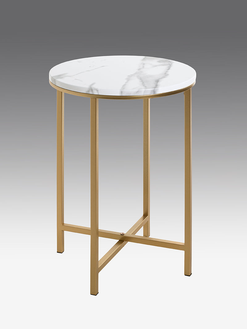 Haku Beistelltisch rund, Gold mit Marmoroptik-Ablage, X-Gestell