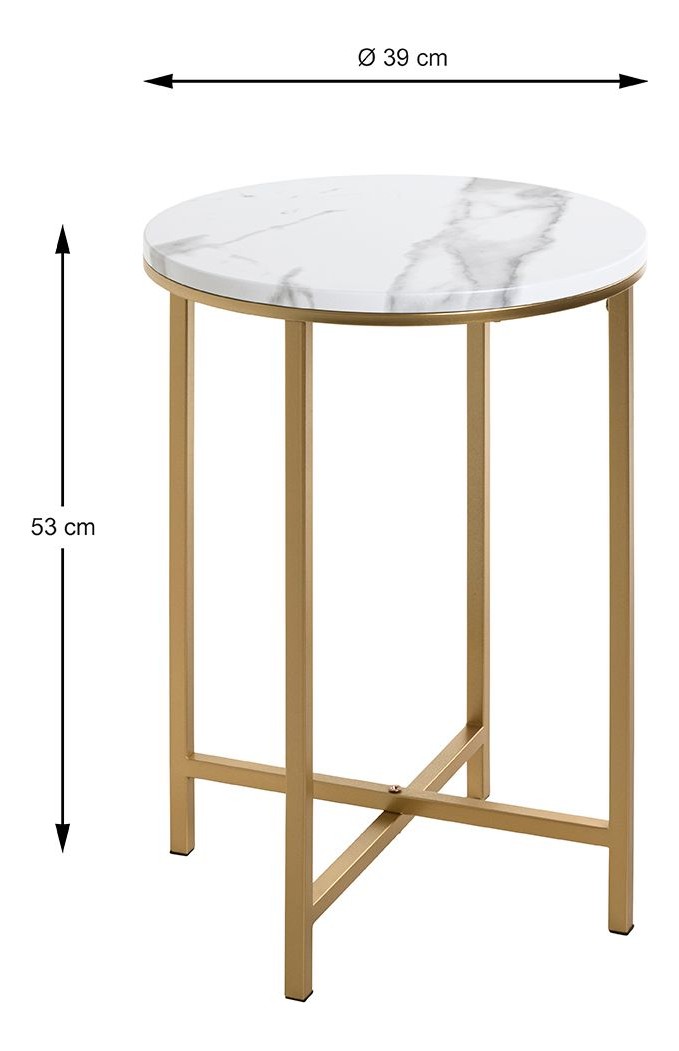 Haku Beistelltisch rund, Gold mit Marmoroptik-Ablage, X-Gestell