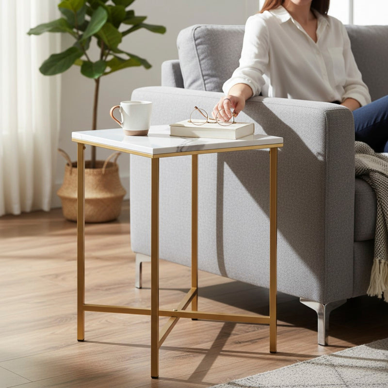 Haku Beistelltisch Gold mit Marmor-Dekor, Stahlrohr-Gestell