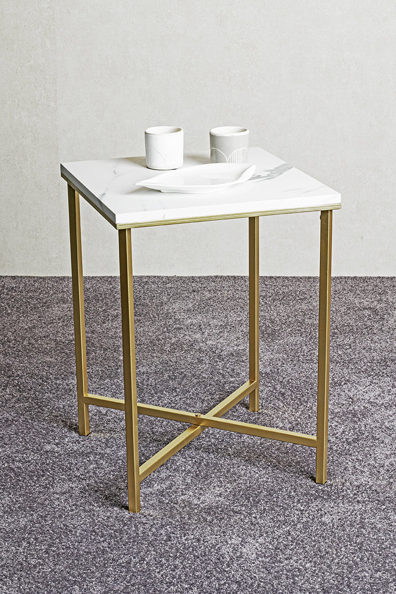 Haku Beistelltisch Gold mit Marmor-Dekor, Stahlrohr-Gestell