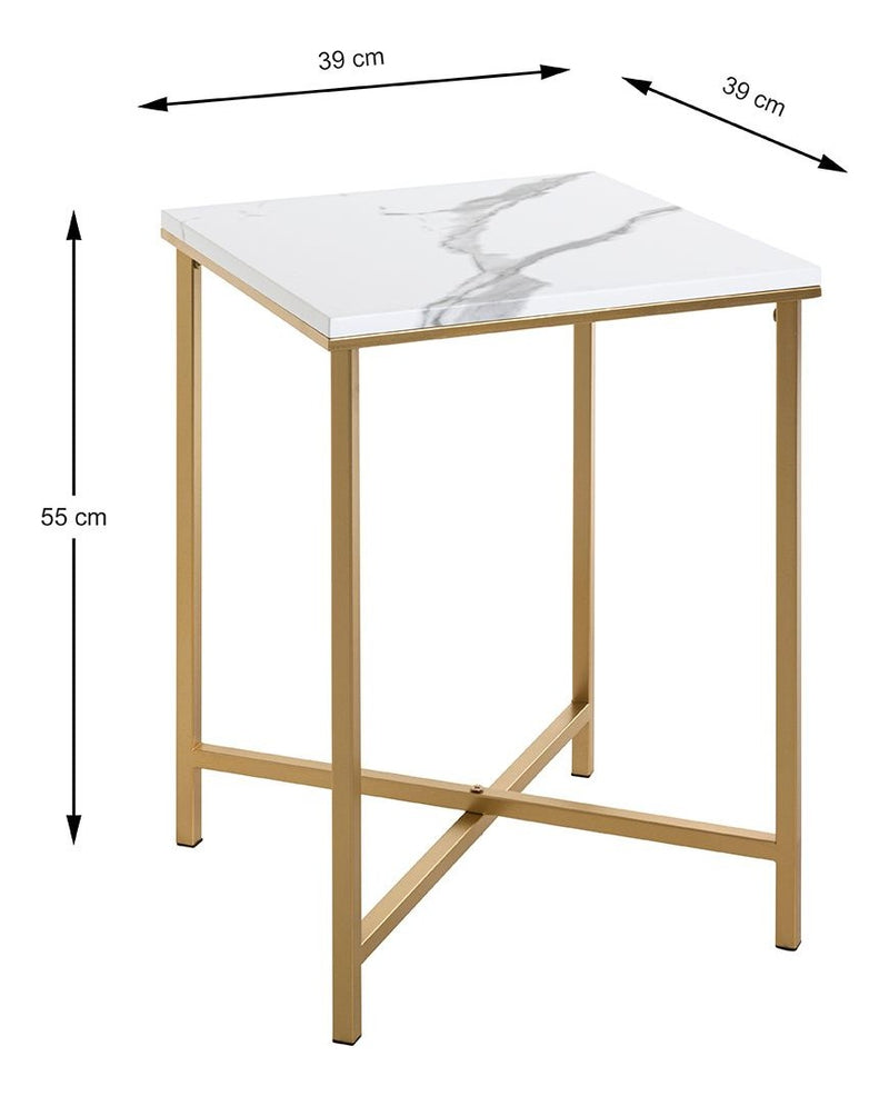 Haku Beistelltisch Gold mit Marmor-Dekor, Stahlrohr-Gestell
