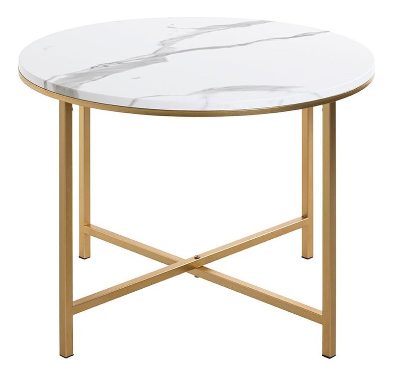Beistelltisch rund, Marmoroptik & Goldgestell im Art-Deco-Stil – Ansicht 4