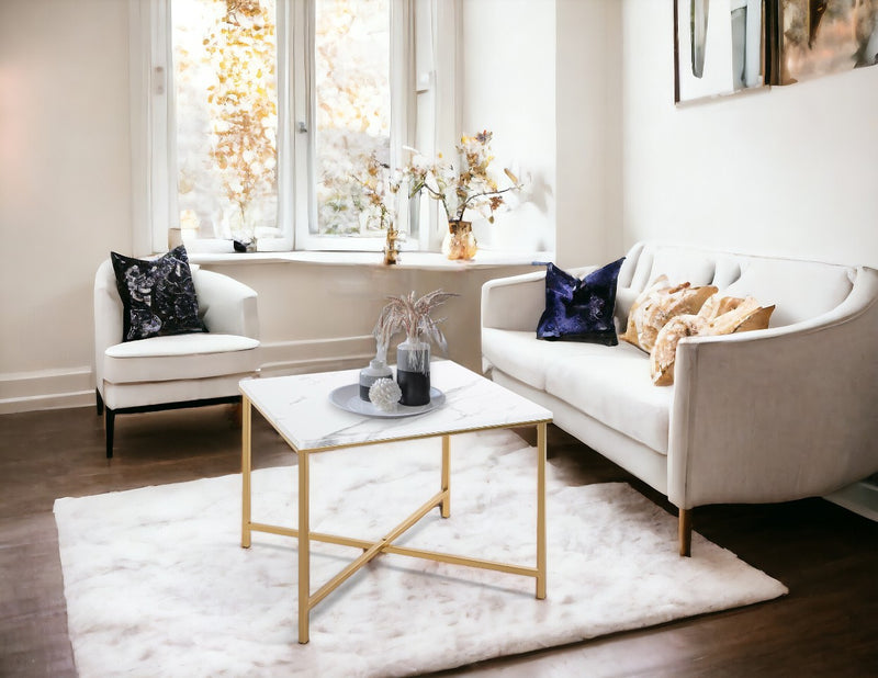 Haku Beistelltisch im Art-Deco-Stil, gold mit Marmoroptik-Ablage