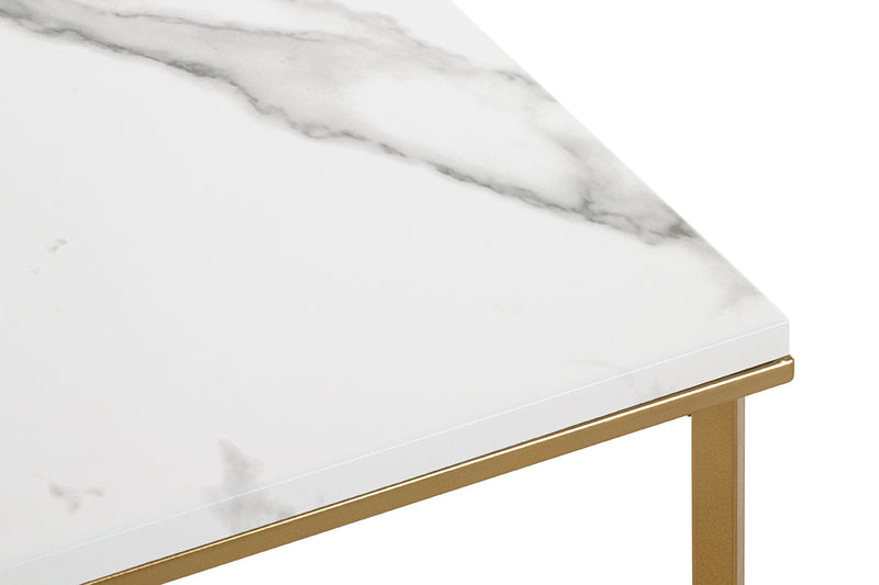 Haku Beistelltisch im Art-Deco-Stil, gold mit Marmoroptik-Ablage
