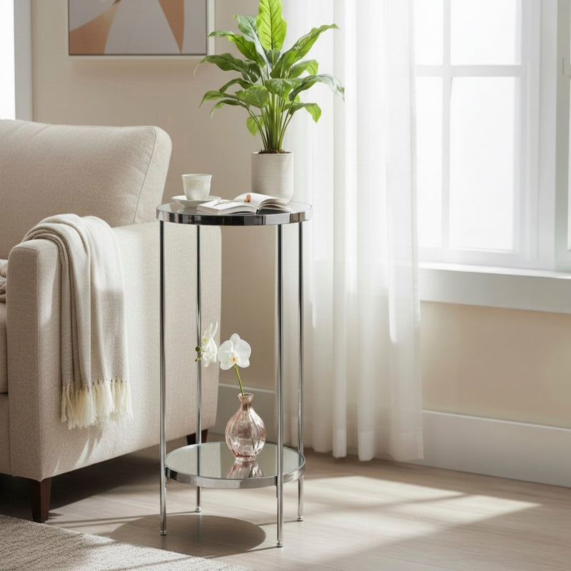Haku Blumensäule Chrom mit Spiegelglas-Ablagen im Art-Deco-Stil