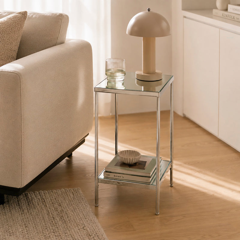 Haku Beistelltisch Art Deco, verchromtes Gestell mit Spiegelglas