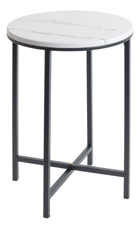 Haku Beistelltisch rund, Ablage Marmoroptik, Gestell Anthrazit X-Form