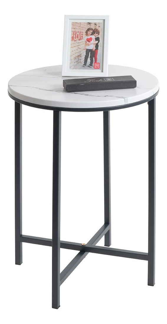 Haku Beistelltisch rund, Ablage Marmoroptik, Gestell Anthrazit X-Form