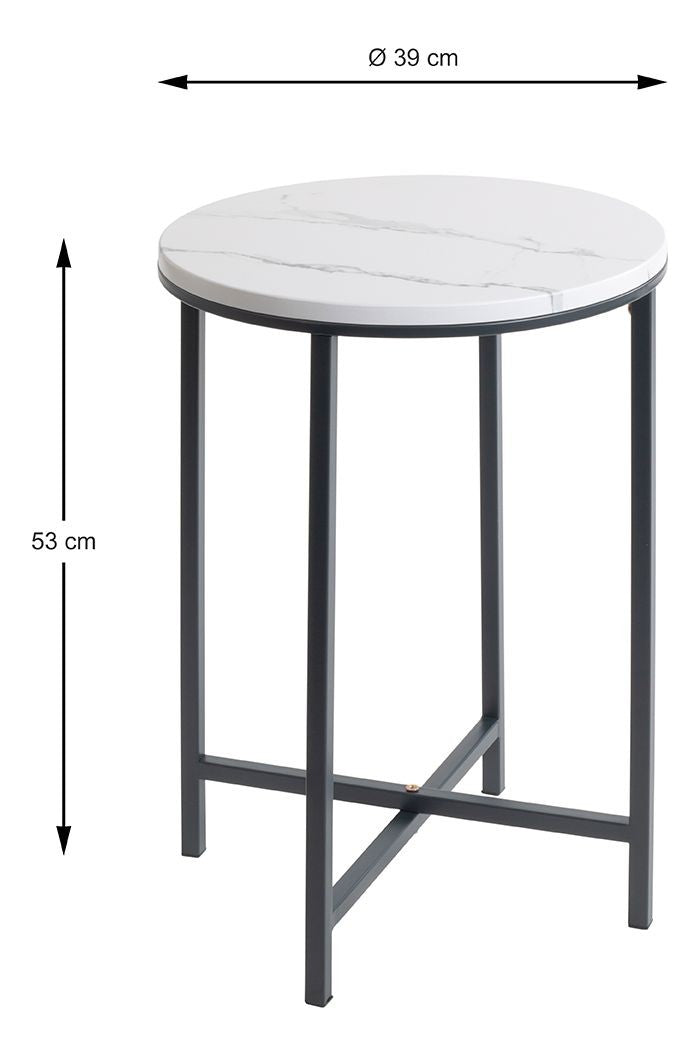 Haku Beistelltisch rund, Ablage Marmoroptik, Gestell Anthrazit X-Form