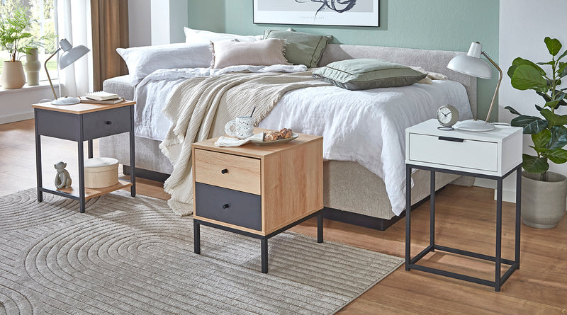 Haku Nachttisch mit Schublade, schwarz-weiß im Stahlrohr-Design