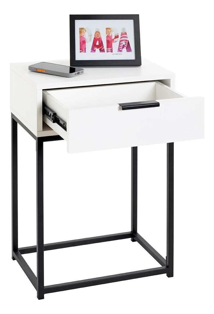 Haku Nachttisch mit Schublade, schwarz-weiß im Stahlrohr-Design